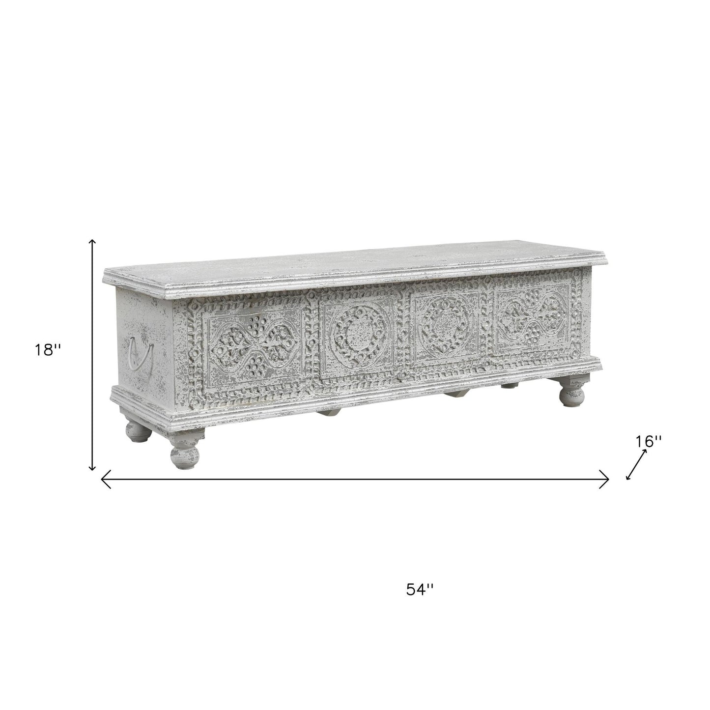 54" White Solid Wood Medallion Storage Ottoman-8