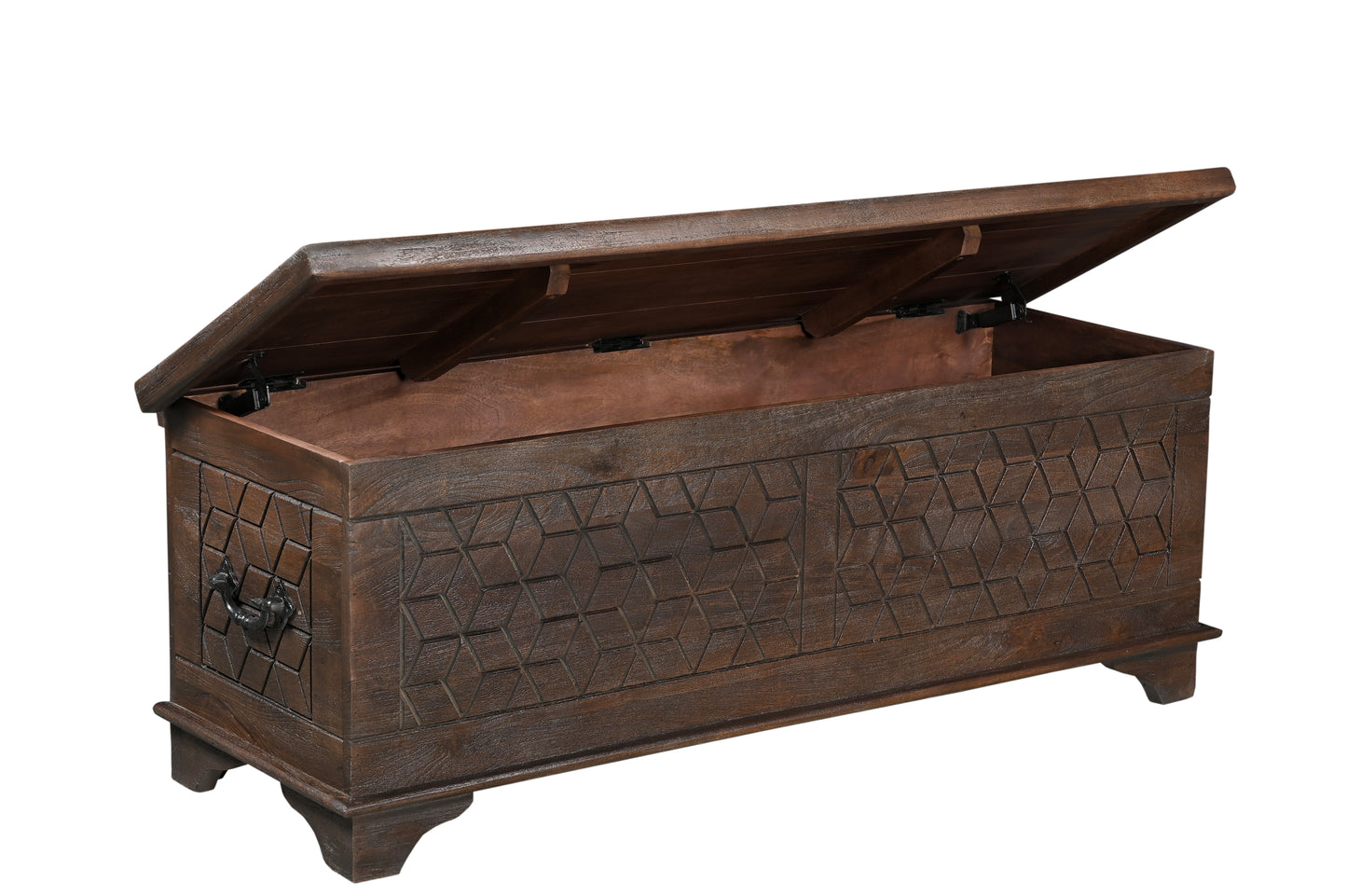 52" Brown Solid Wood Geometric Storage Ottoman-2