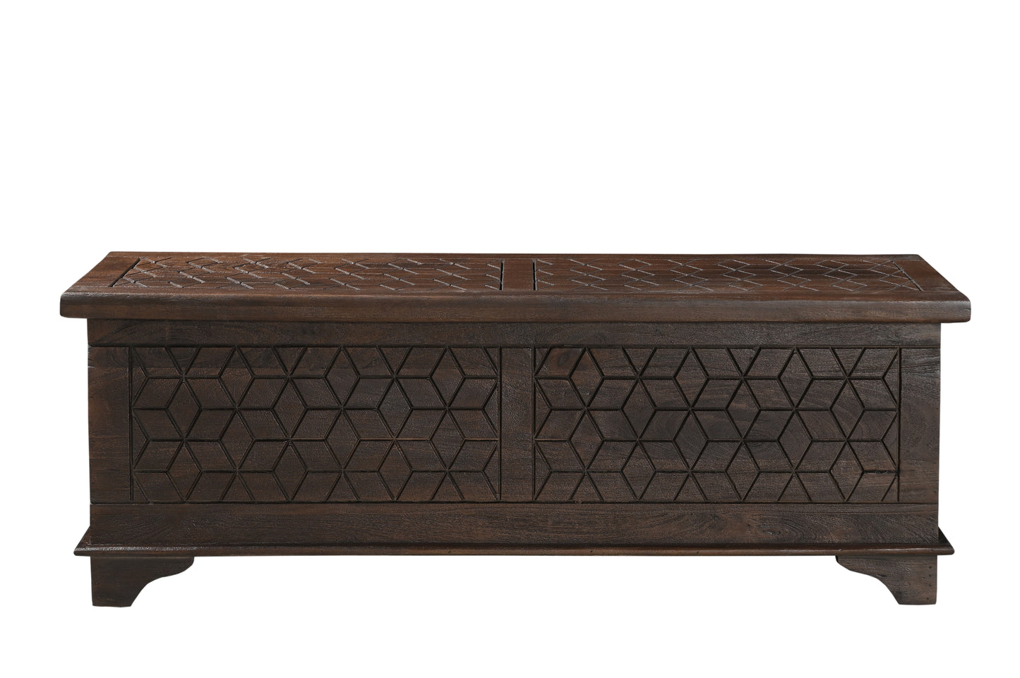 52" Brown Solid Wood Geometric Storage Ottoman-3