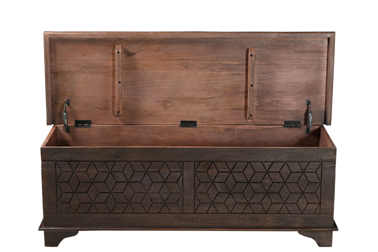52" Brown Solid Wood Geometric Storage Ottoman-4