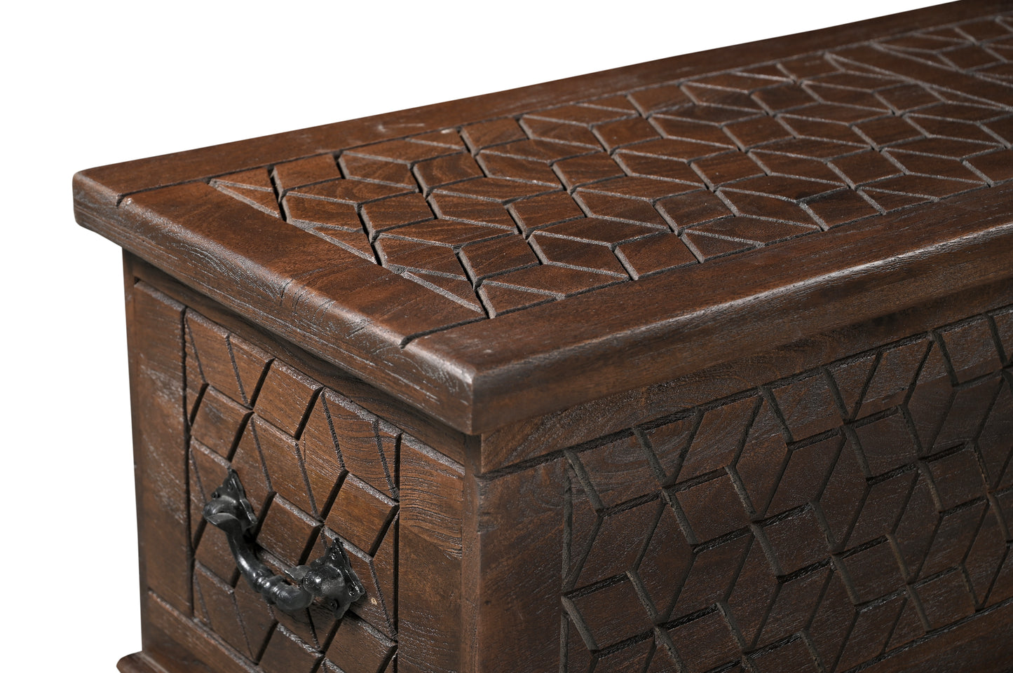 52" Brown Solid Wood Geometric Storage Ottoman-5