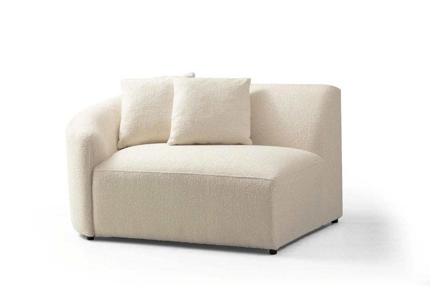 Ivory Boucle Modular Curved Two Piece Sofa and Chaise Sectional With Toss Pillows-2