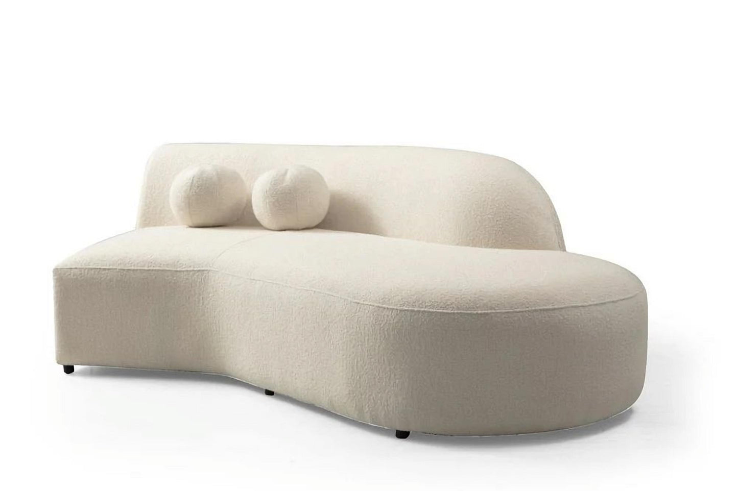 Ivory Boucle Modular Curved Two Piece Sofa and Chaise Sectional With Toss Pillows-3