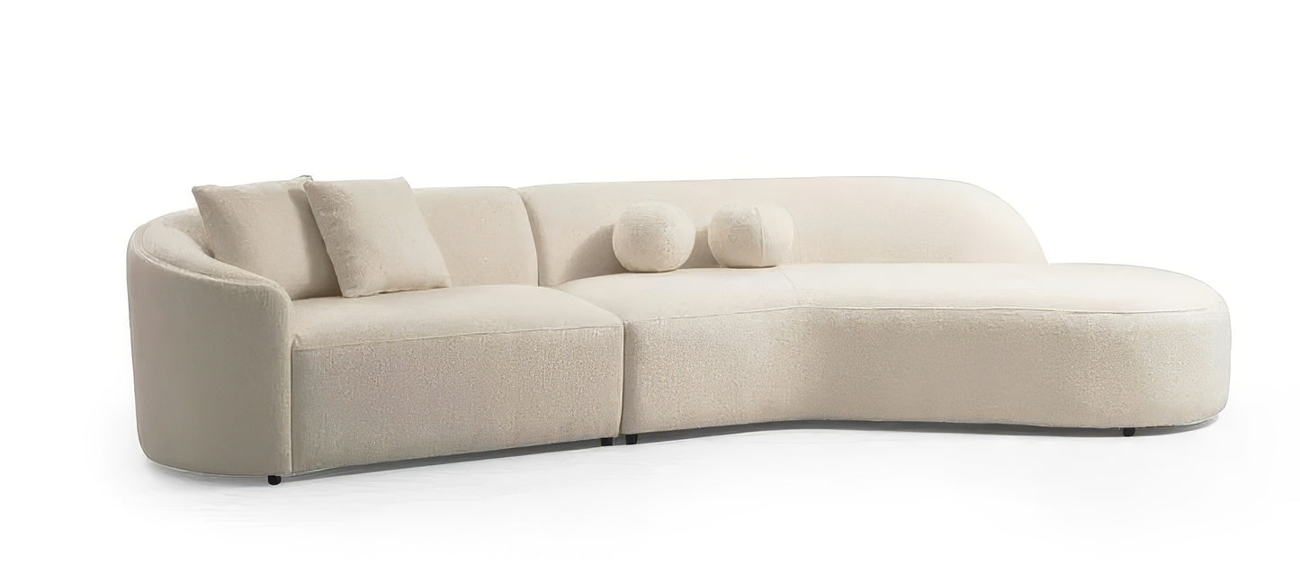 Ivory Boucle Modular Curved Two Piece Sofa and Chaise Sectional With Toss Pillows-1