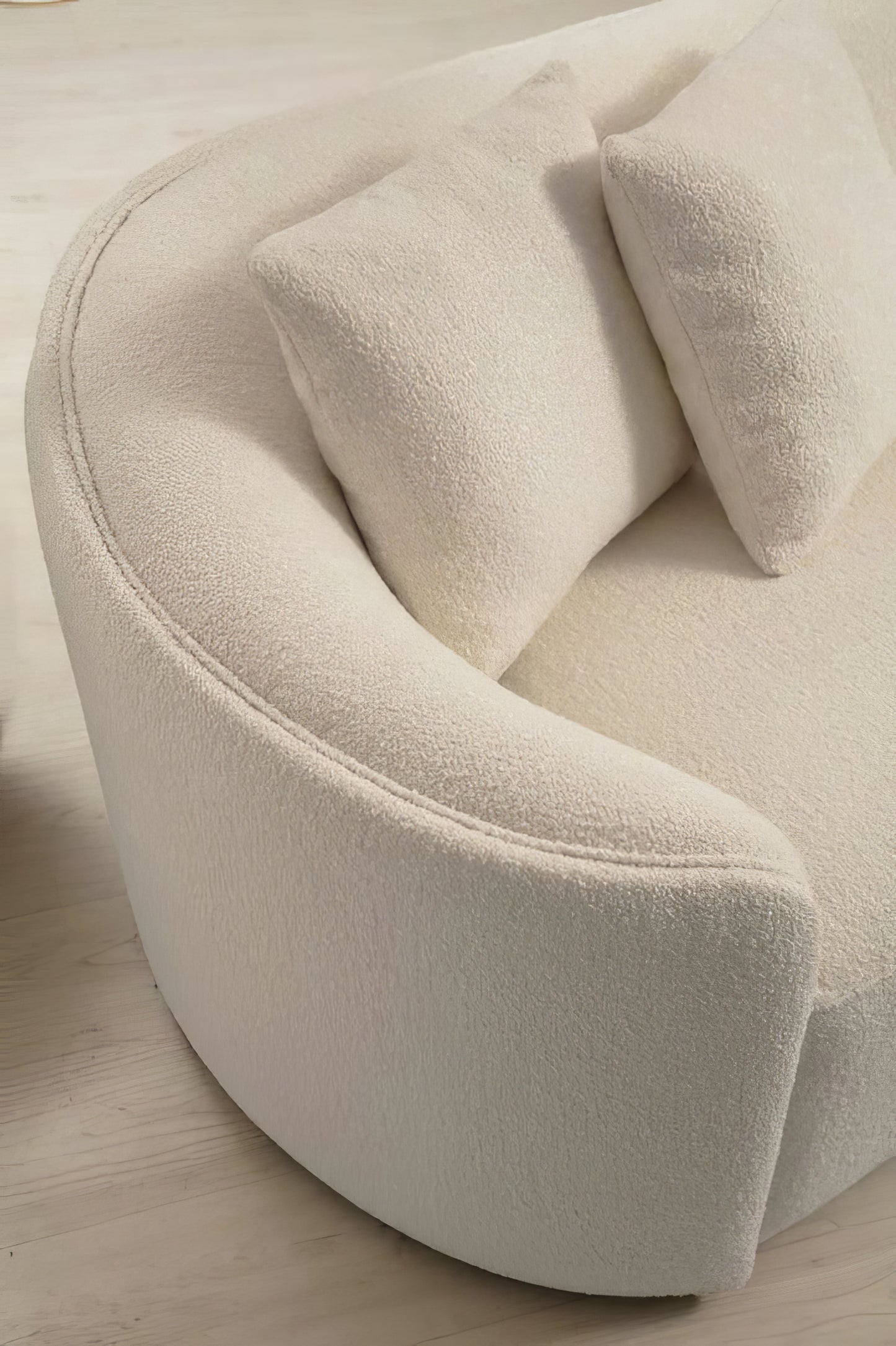 Ivory Boucle Modular Curved Two Piece Sofa and Chaise Sectional With Toss Pillows-5