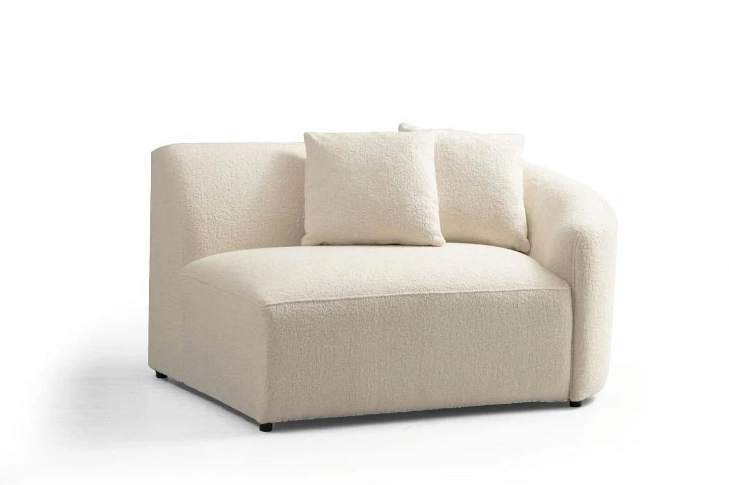Ivory Boucle Modular Curved Two Piece Sofa and Chaise Sectional With Toss Pillows-2