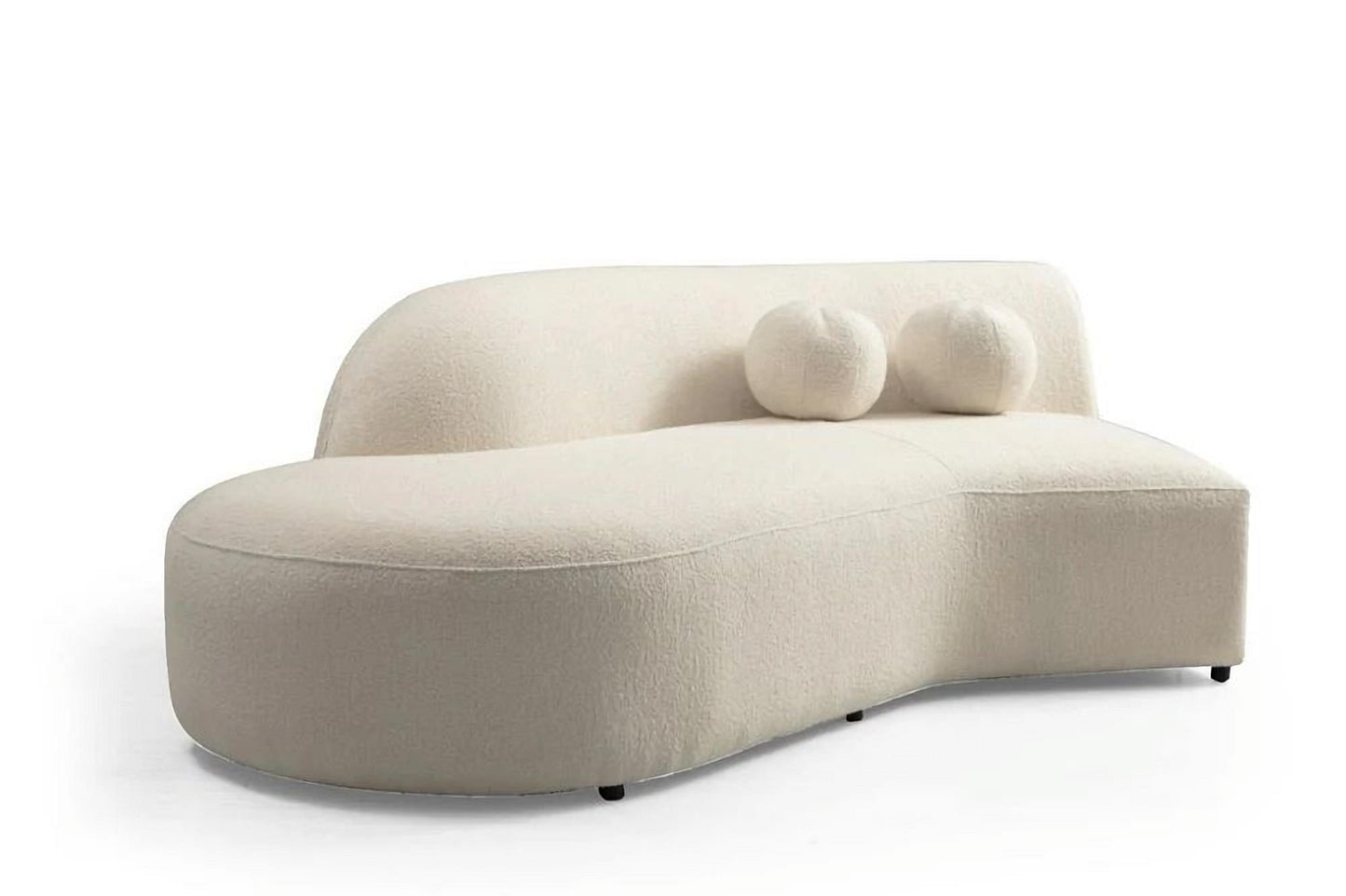 Ivory Boucle Modular Curved Two Piece Sofa and Chaise Sectional With Toss Pillows-3