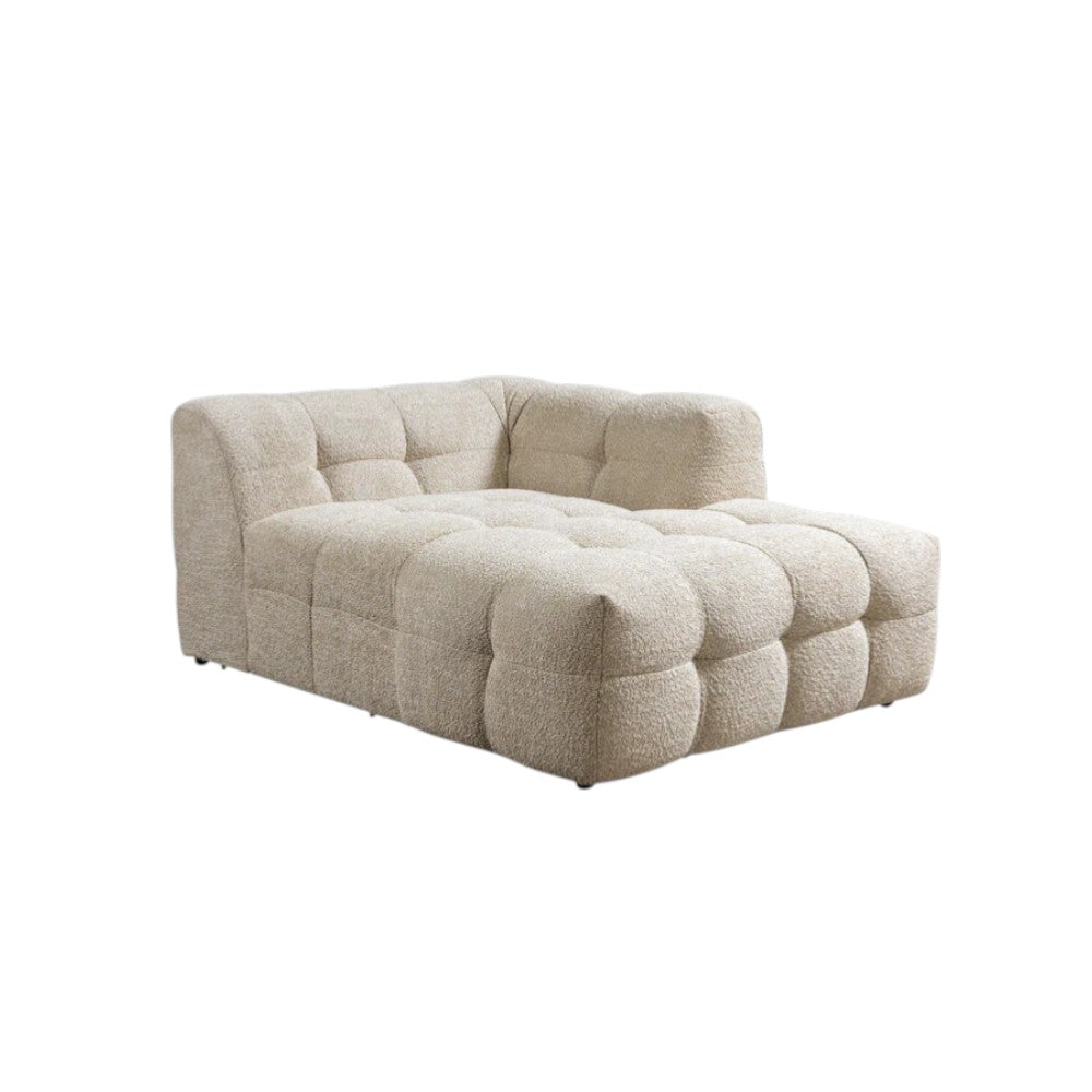 Ivory Boucle L Shaped Two Piece Sofa and Chaise Sectional With Toss Pillows-3