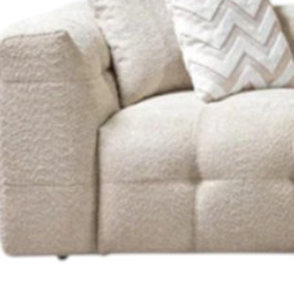 Ivory Boucle L Shaped Two Piece Sofa and Chaise Sectional With Toss Pillows-5