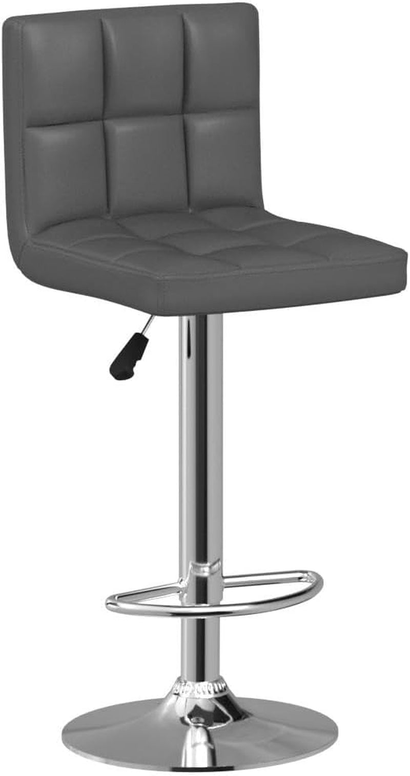 Bar Stools Modern Pu Leather Swivel Adjustable Hydraulic Bar Stool Square Counter Height Stool Set of 2 (Gray)-3