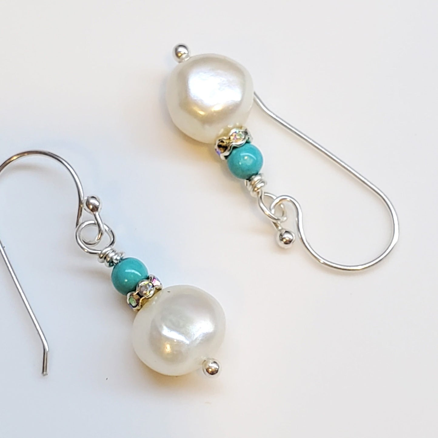 10mm Freshwater Baroque Pearl Sterling Silver Crystal Dangle Earrings