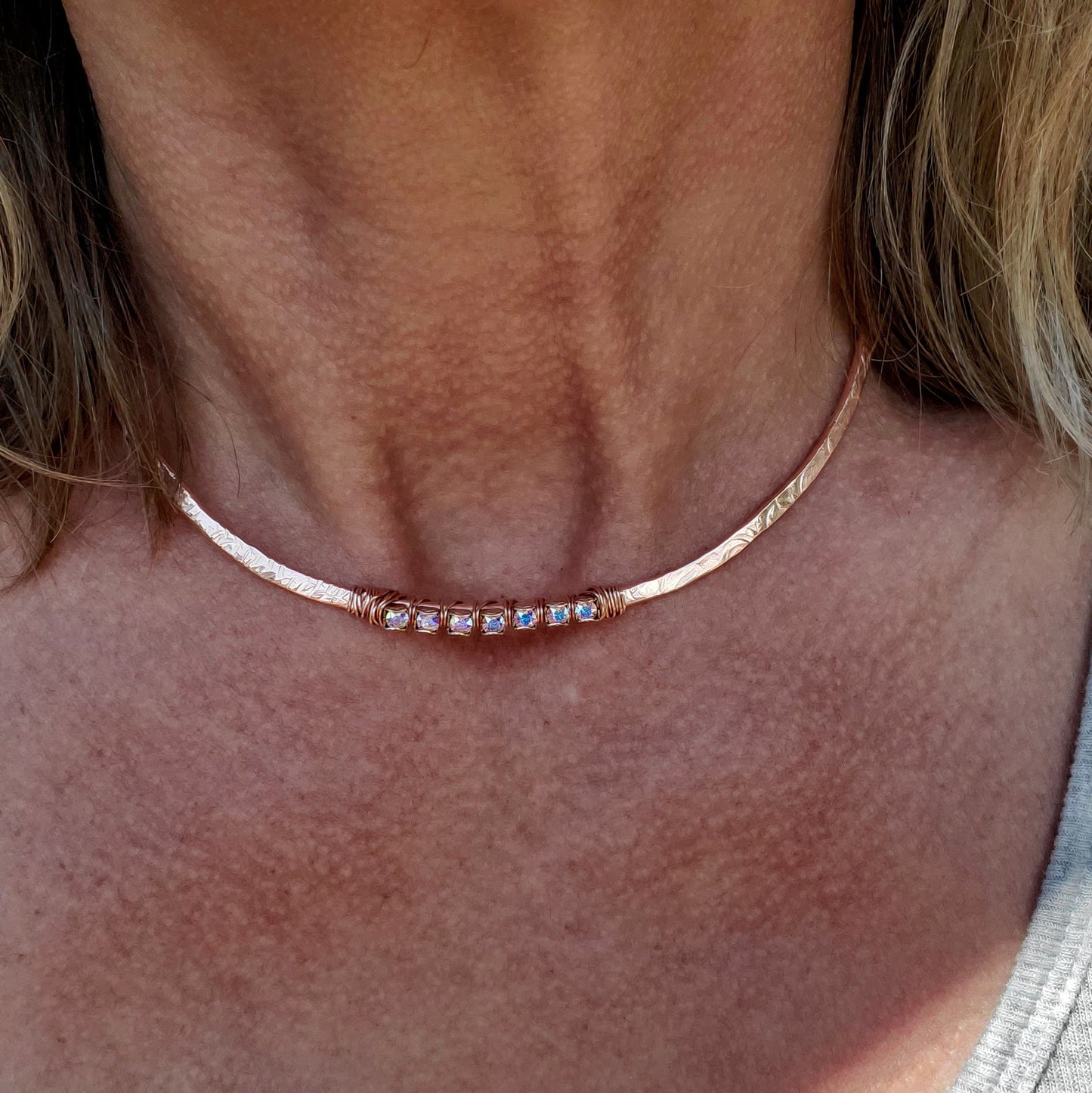 7 Years Anniversary Heavy 10 Gauge Copper Wire Wrapped Super Sparkly Crystal Choker