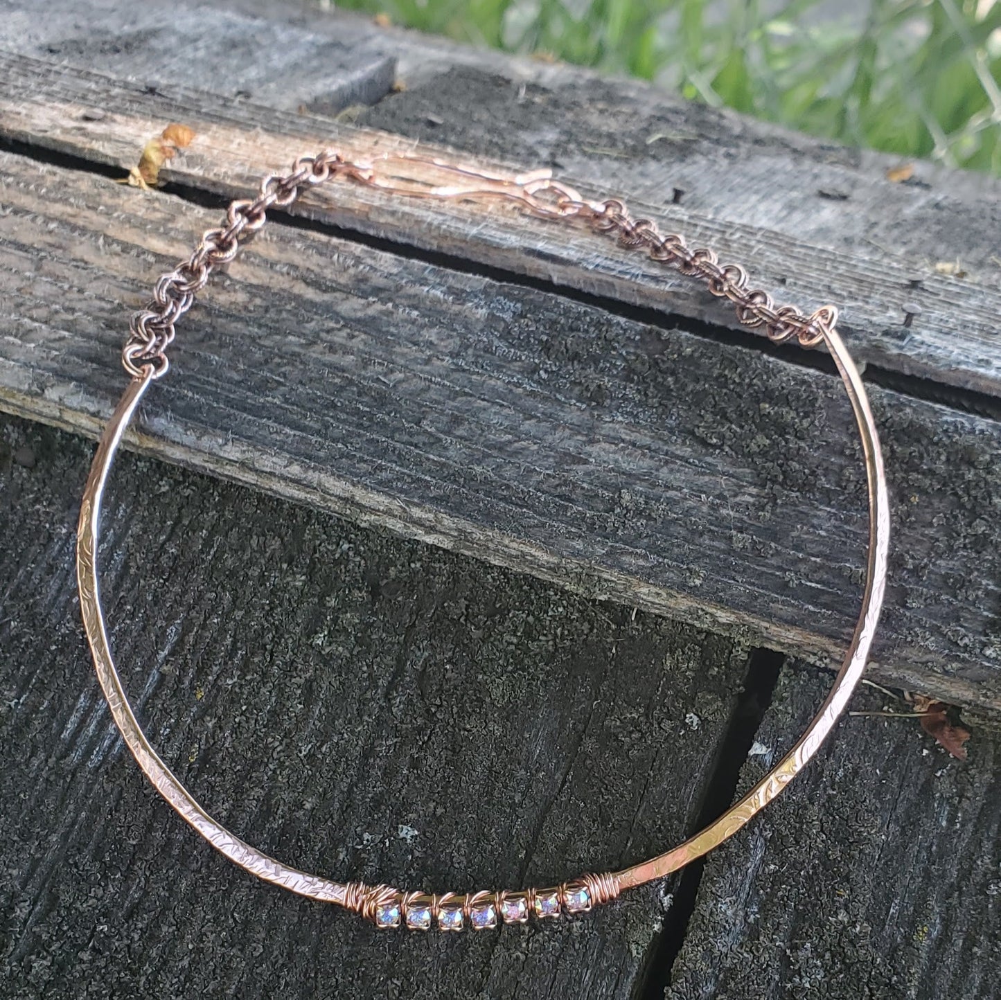 7 Years Anniversary Heavy 10 Gauge Copper Wire Wrapped Super Sparkly Crystal Choker