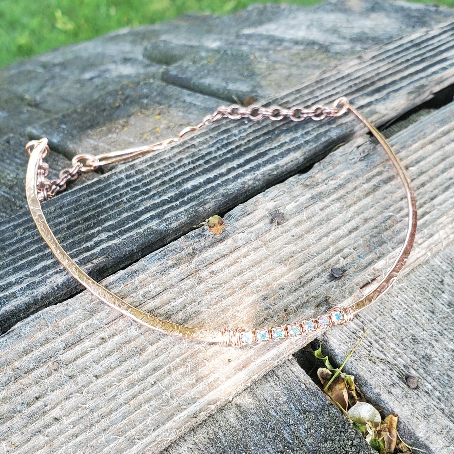 7 Years Anniversary Heavy 10 Gauge Copper Wire Wrapped Super Sparkly Crystal Choker