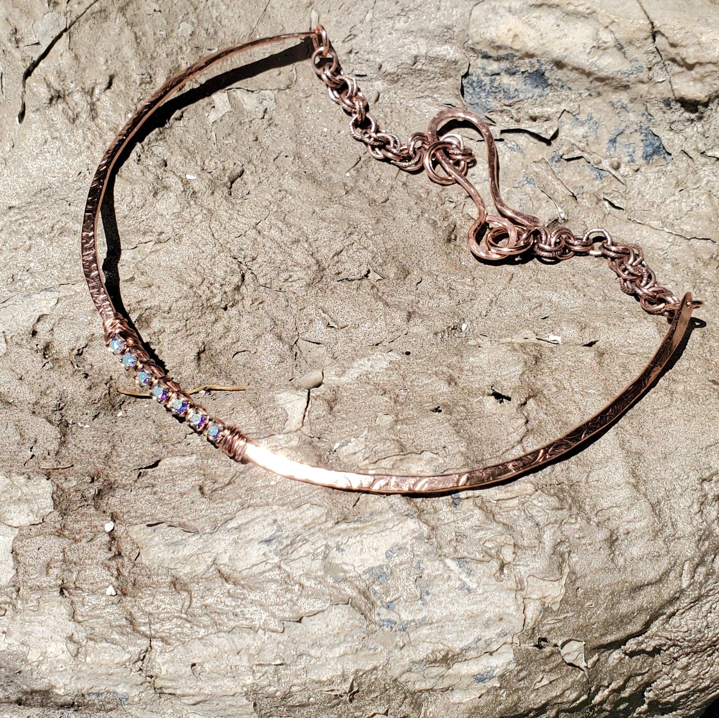 7 Years Anniversary Heavy 10 Gauge Copper Wire Wrapped Super Sparkly Crystal Choker
