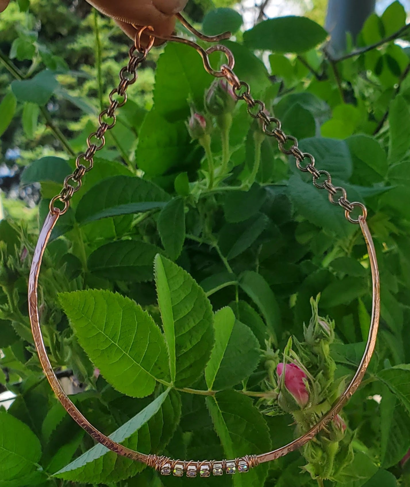 7 Years Anniversary Heavy 10 Gauge Copper Wire Wrapped Super Sparkly Crystal Choker