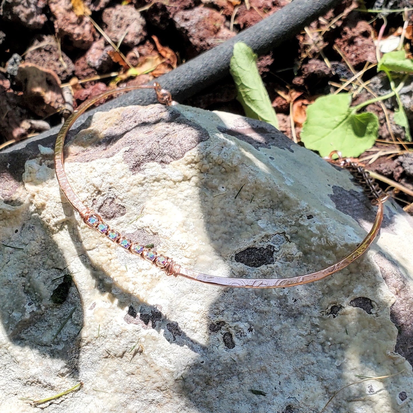 7 Years Anniversary Heavy 10 Gauge Copper Wire Wrapped Super Sparkly Crystal Choker