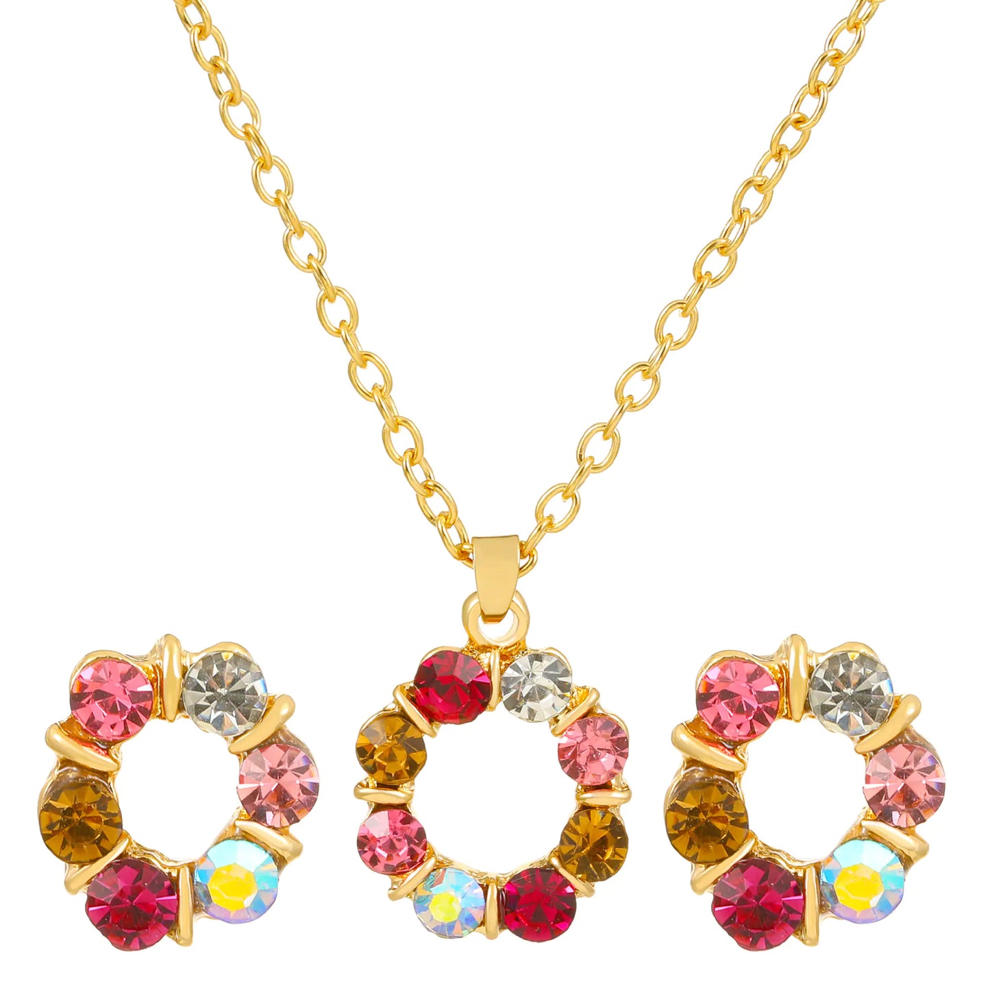 Stunning Elegance: Classically Modern Gemstone Necklace and Earrings Set