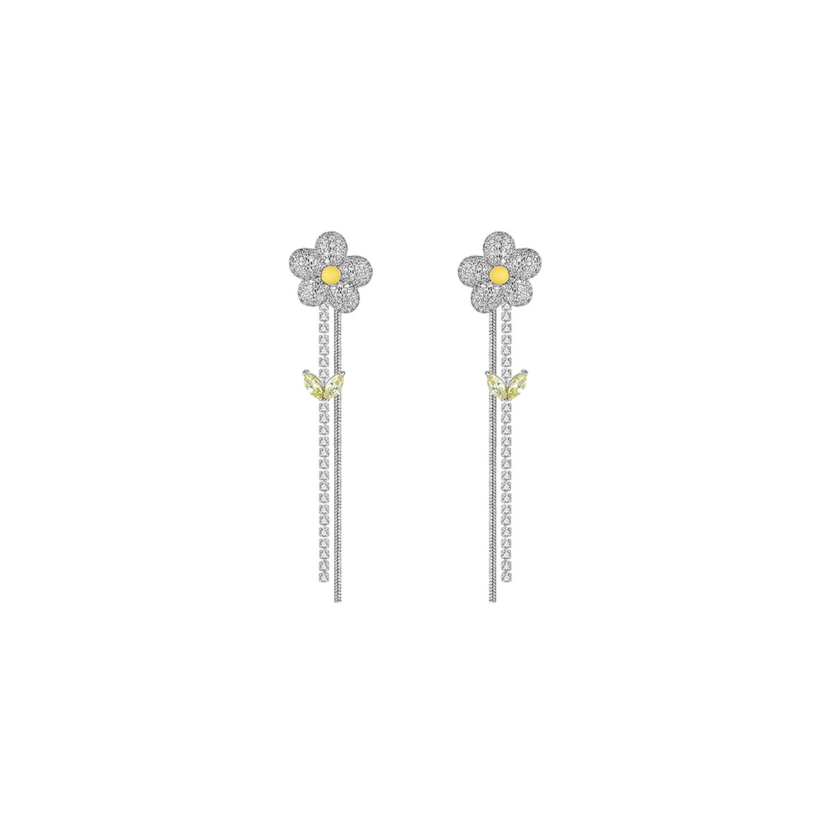 Floral Shazam Tassel Silver Earrings-0