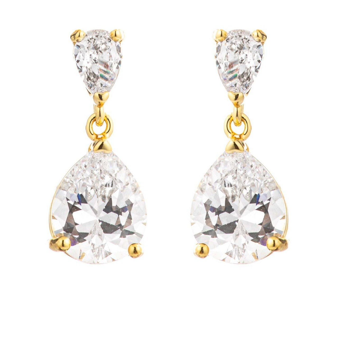 18k Gold Plated Double Pear Drop Earrings-0