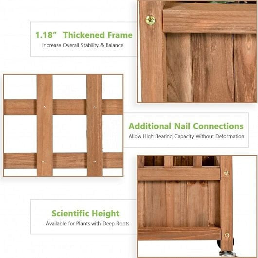50 Inch Wood Planter Box with Trellis Mobile Raised Bed for Climbing Plant-3