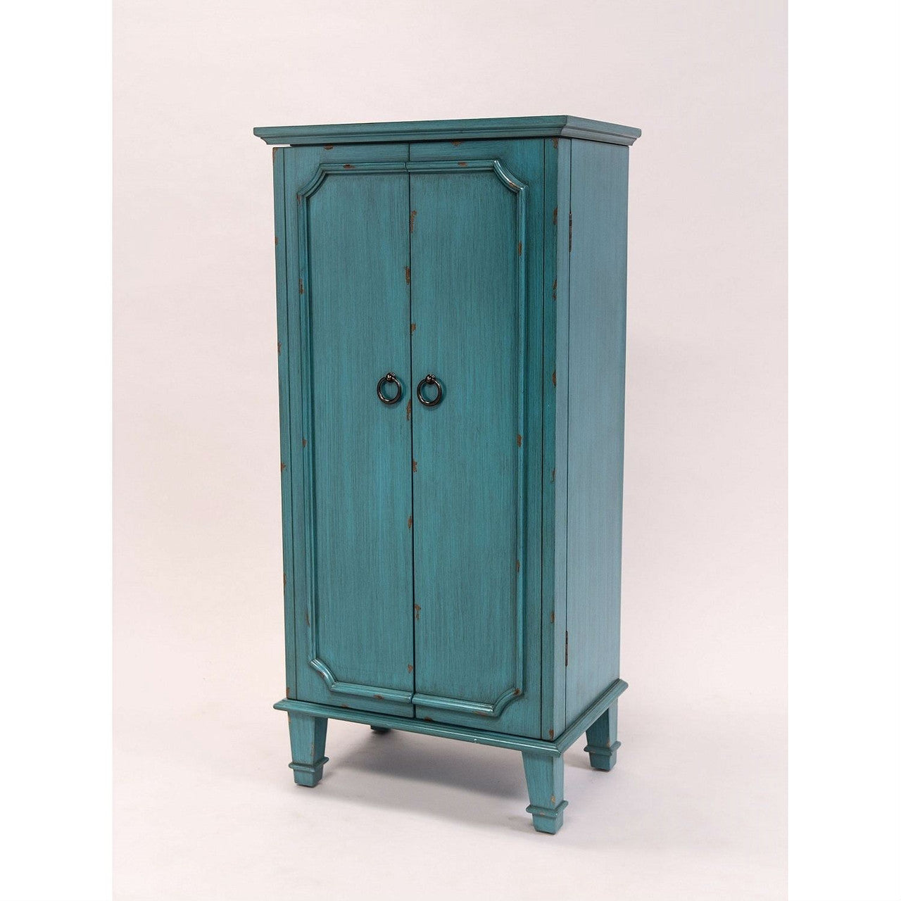 Vintage Turquoise Hand Painted Jewelry Armoire with Antique Drawer Pulls-0