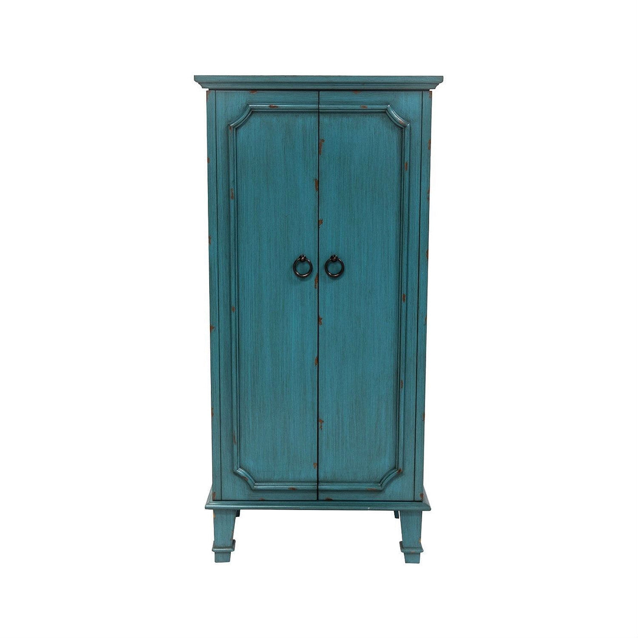 Vintage Turquoise Hand Painted Jewelry Armoire with Antique Drawer Pulls-2
