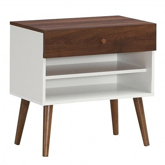Mid-Century Nightstand with Drawer and Rubber Wood Legs-5