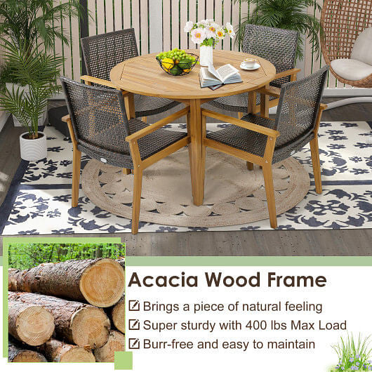 Set of 4 Outdoor Rattan Chair with Sturdy Acacia Wood Frame-Set of 4-3