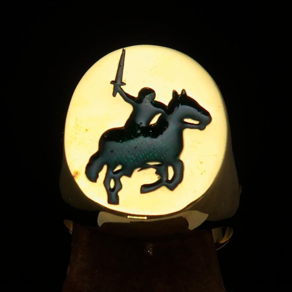 Excellent crafted Men's Green Riding Knight Ring - Solid Brass-1