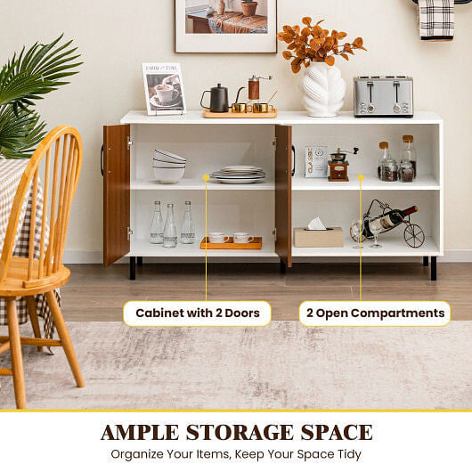 Modern Buffet Sideboard with 2 Doors and Open Compartments-Walnut-3