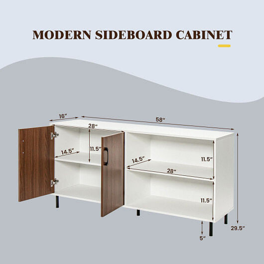 Modern Buffet Sideboard with 2 Doors and Open Compartments-Walnut-4