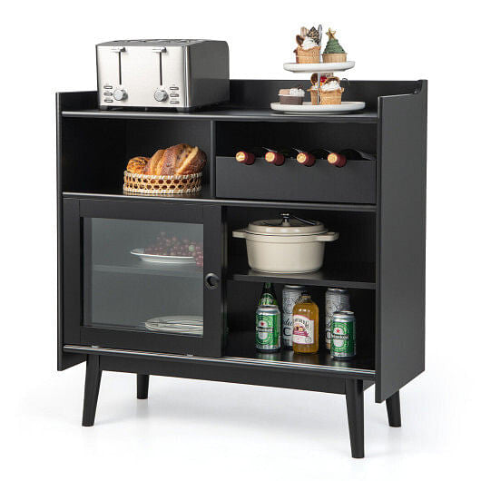 Kitchen Buffet Sideboard with Wine Rack and Sliding Door-Black-4