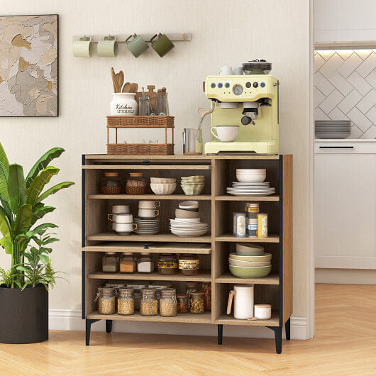 Shoe Rack Organizer with Flip-up See-through Doors and Adjustable Shelves-Oak-3