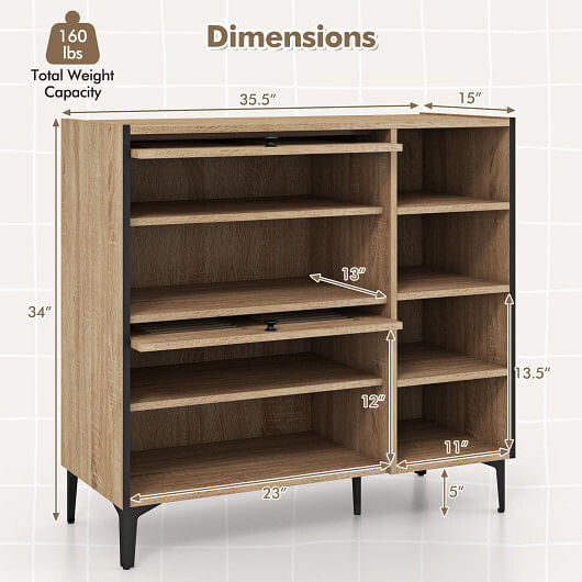Shoe Rack Organizer with Flip-up See-through Doors and Adjustable Shelves-Oak-2