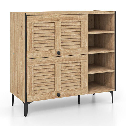 Shoe Rack Organizer with Flip-up See-through Doors and Adjustable Shelves-Oak-0
