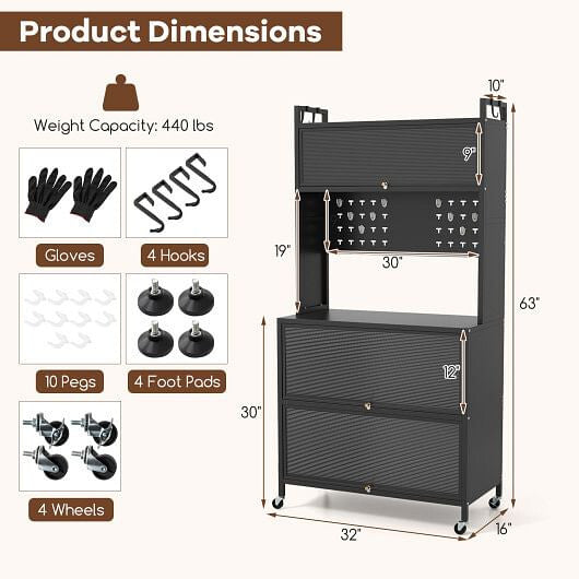 5 Tier Kitchen Bakers Rack with Lights Multifunctional Microwave Stand with Flip Door Cabinets-Black-3