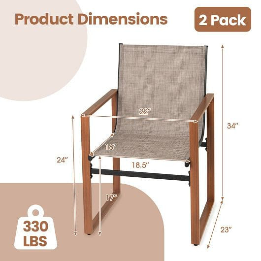 Outdoor Dining Chairs with Breathable Seat and Backrest Set of 2-Brown-2