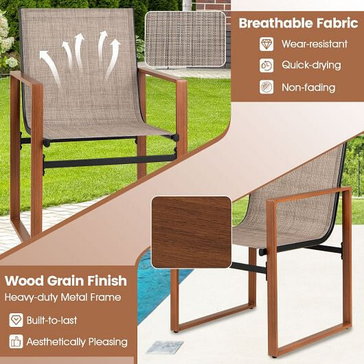Outdoor Dining Chairs with Breathable Seat and Backrest Set of 2-Brown-3