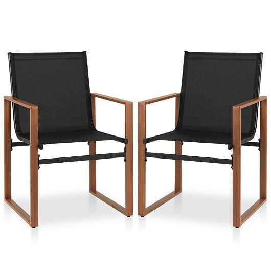 Outdoor Dining Chairs with Breathable Seat and Backrest Set of 2-Brown-4