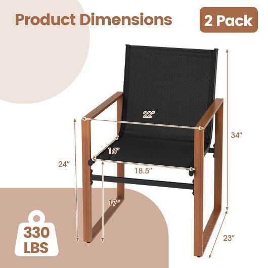 Outdoor Dining Chairs with Breathable Seat and Backrest Set of 2-Brown-7