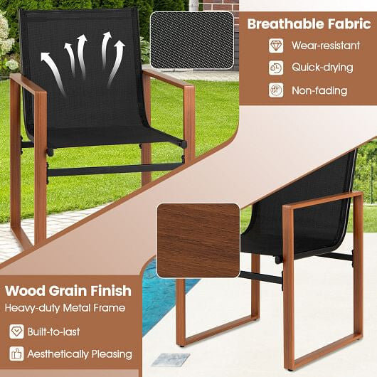 Outdoor Dining Chairs with Breathable Seat and Backrest Set of 2-Brown-8