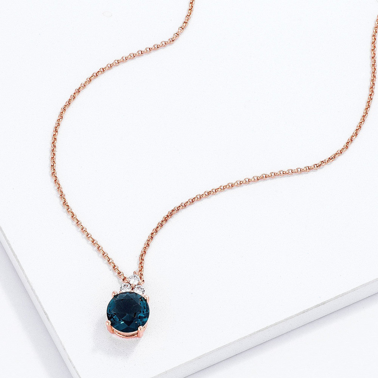 Simple Rose Gold Plated 9mm Blue Green CZ Pendant-0