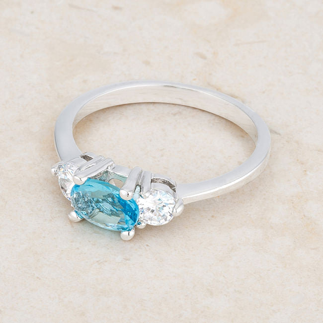 Miranna 1.2ct Blue Topaz CZ Rhodium Classic Oval Ring-2