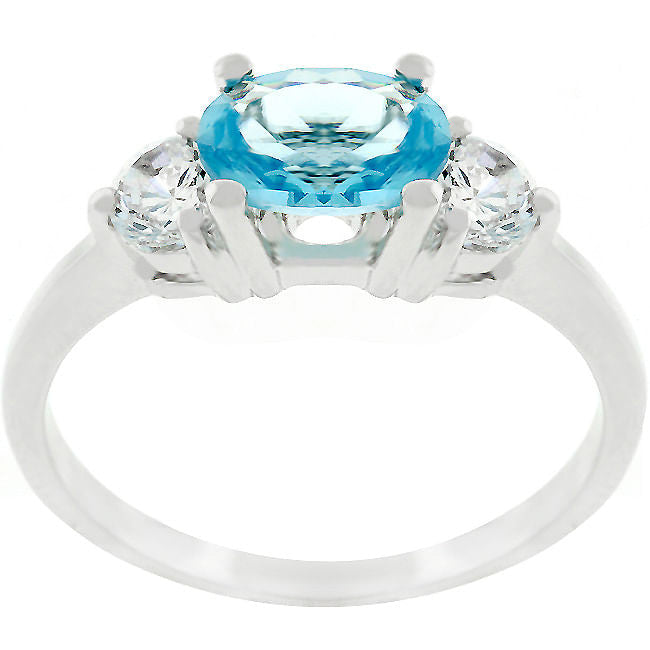 Miranna 1.2ct Blue Topaz CZ Rhodium Classic Oval Ring-0