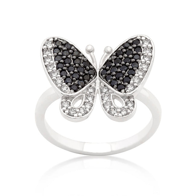 Black and White Cubic Zirconia Butterfly Ring-1