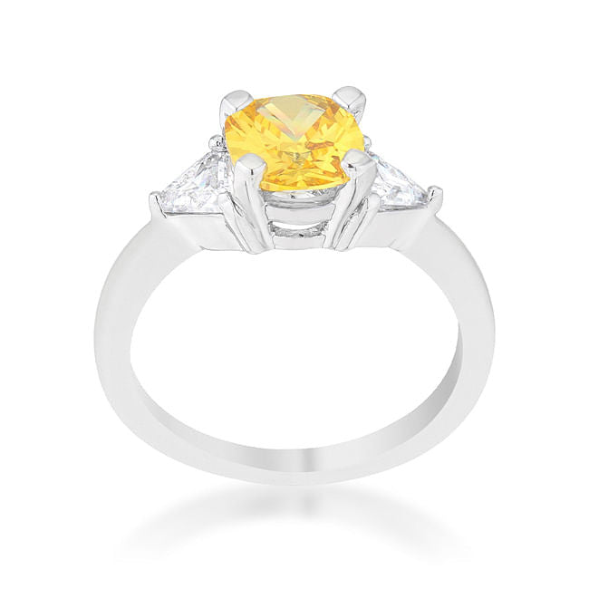Shonda 1.8ct Canary CZ Rhodium Cushion Classic Statement Ring-1