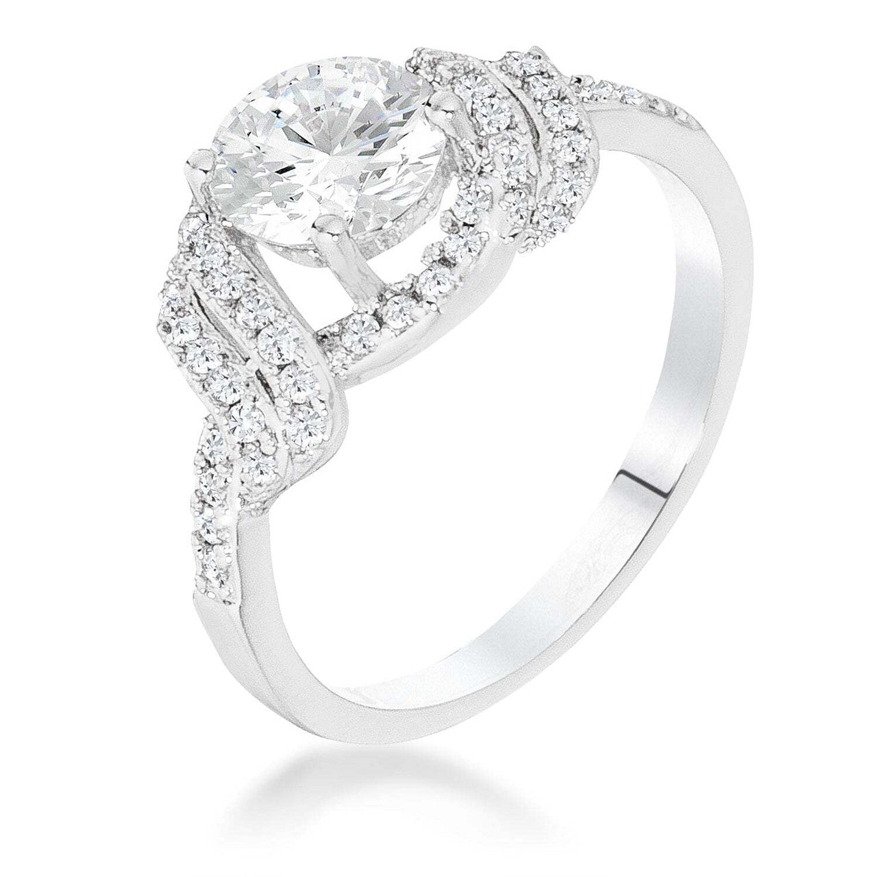 Rhodium Clear CZ Round Parallel Pace Twist Ring-0