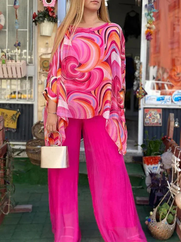 70's Inspired Paisley Print Top & Wide Leg Pants