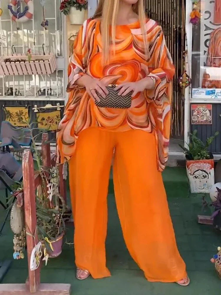 70's Inspired Paisley Print Top & Wide Leg Pants